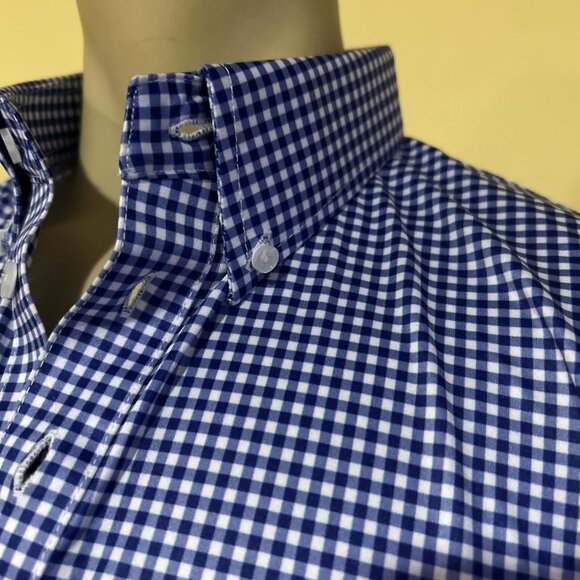 Collars and Co Shirt XLT Extra Large Tall Blue Navy Gingham Dress Collar Polo - Picture 5 of 11
